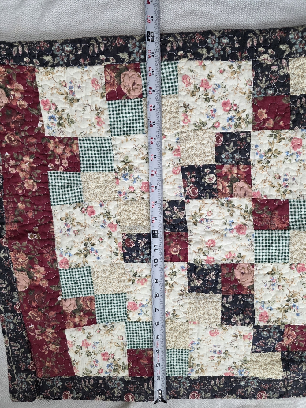 Home Country Patchwork Quilted Large Pillow Cover Floral Red, Cream & Blue 33x24 - Picture 5 of 6